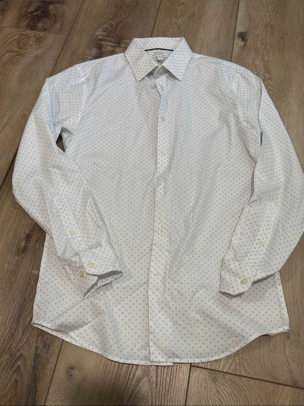 Banana Republic White Button-Down Shirt with Micro Blue Dot Print - Men’s Small